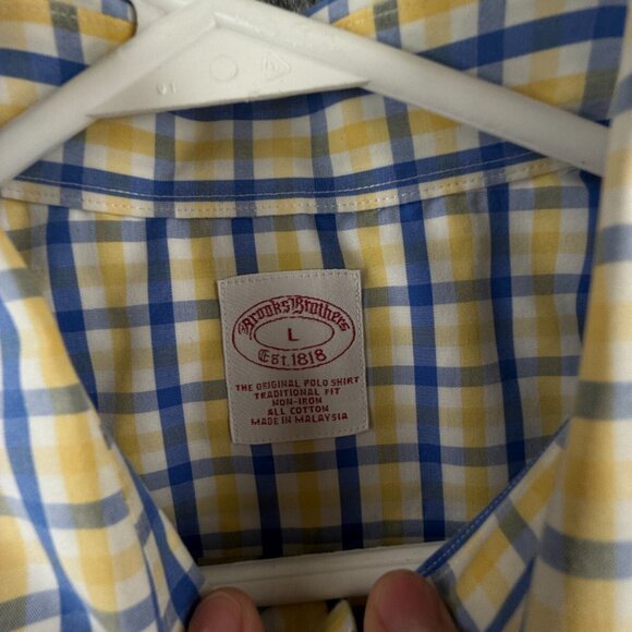 Brooks Brothers Non Iron Cotton Button Up Traditional Fit Large Yellow Blue - Picture 8 of 15